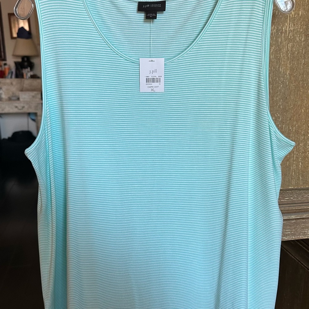 J. JILL - NWT Aqua and White Stripe Tank “XL” WEAREVER COLLECTION Stretch